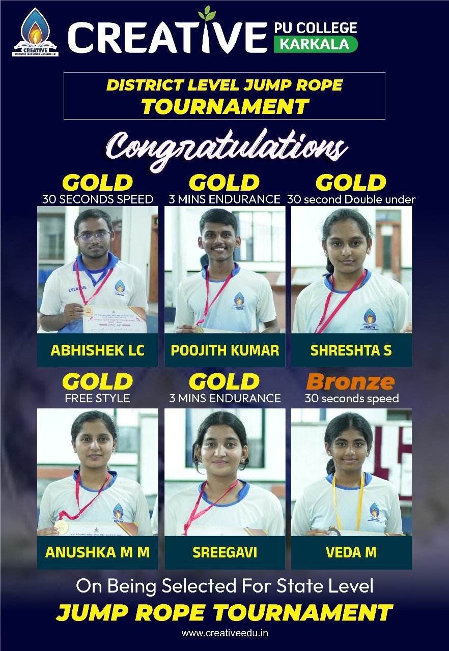 ಜಂಪ್ ರೋಪಿಂಗ್ ಸ್ಪರ್ಧೆ : ರಾಜ್ಯಮಟ್ಟಕ್ಕೆ ಆಯ್ಕೆಯಾದ ಕ್ರಿಯೇಟಿವ್ ನ ವಿದ್ಯಾರ್ಥಿಗಳು